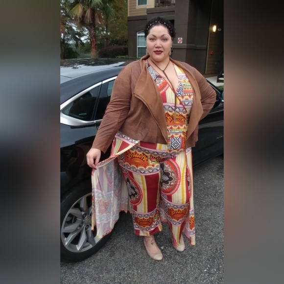 Ashley Stewart Pants - Size 30/32 Tribe Print Jumpsuit with Overlay skirt attached by Ashley Stewart